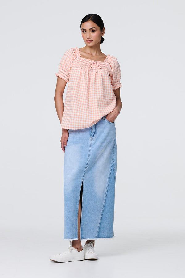 Pink | Gingham Check Puff Sleeve Blouse