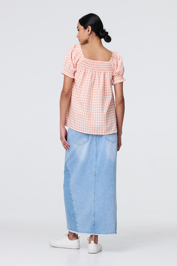 Pink | Gingham Check Puff Sleeve Blouse