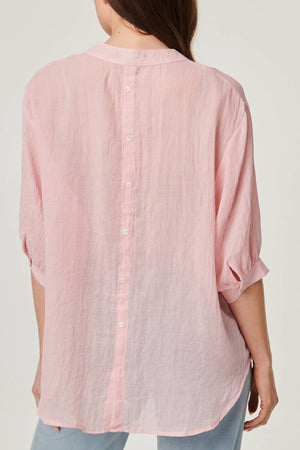 Pink | Collarless Button Back 3/4 Sleeve Blouse