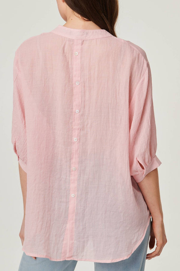 Pink | Collarless Button Back 3/4 Sleeve Blouse