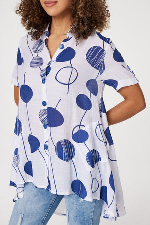 Navy | Polka Dot Drop Hem Blouse