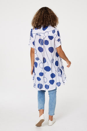 Navy | Polka Dot Drop Hem Blouse