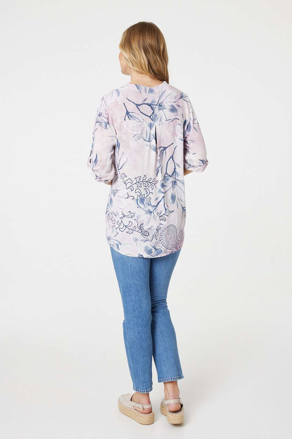 Pink | Floral Button Detail Blouse 