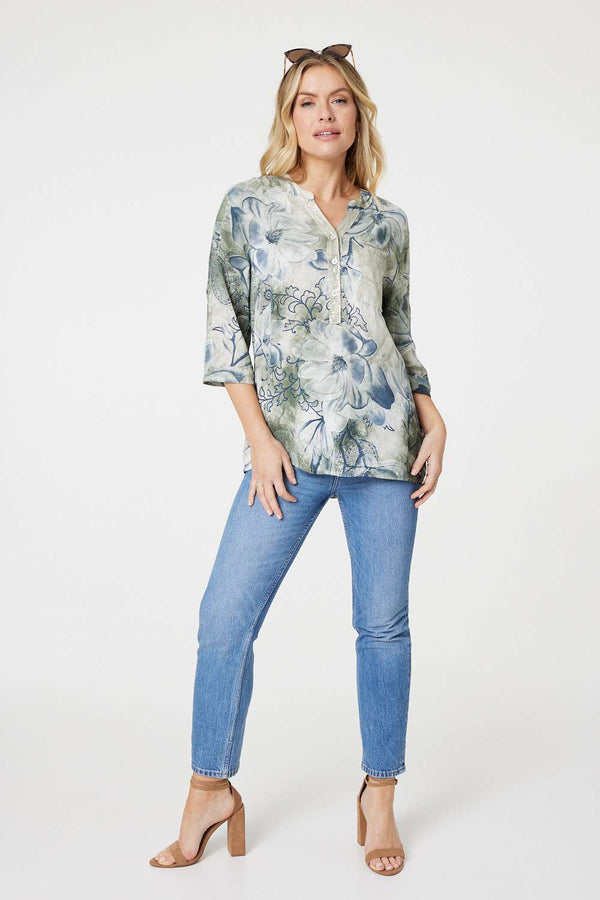 Sage | Floral Button Detail Blouse 