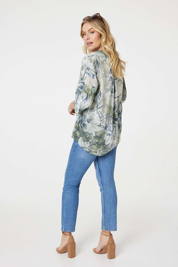 Sage | Floral Button Detail Blouse 
