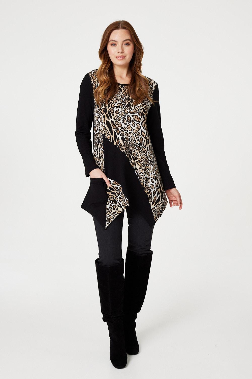 Black | Leopard Print Asymmetric Tunic