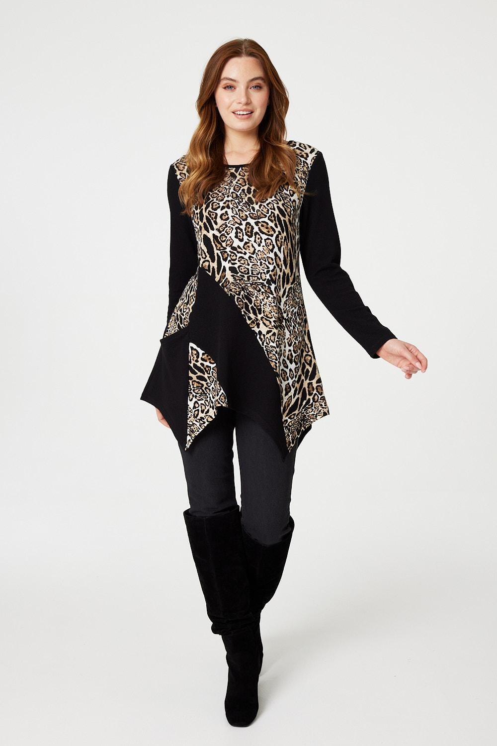 Black | Leopard Print Asymmetric Tunic