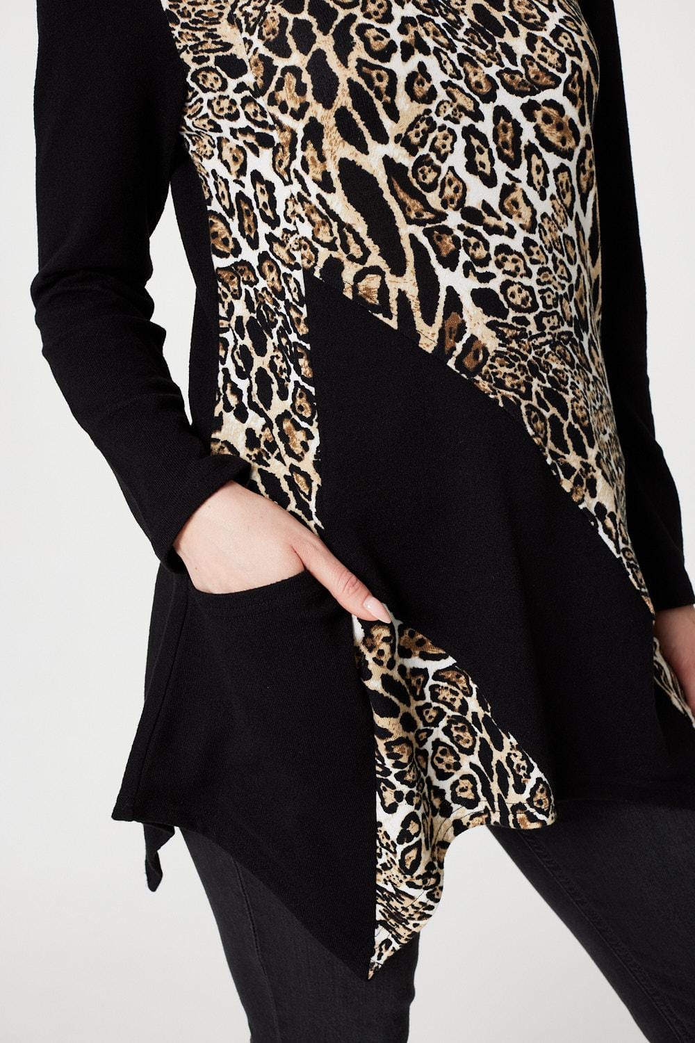 Black | Leopard Print Asymmetric Tunic