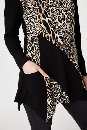Black | Leopard Print Asymmetric Tunic