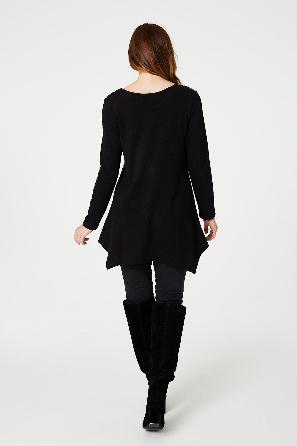 Black | Leopard Print Asymmetric Tunic