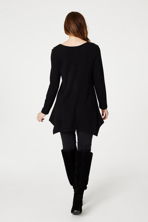 Black | Leopard Print Asymmetric Tunic