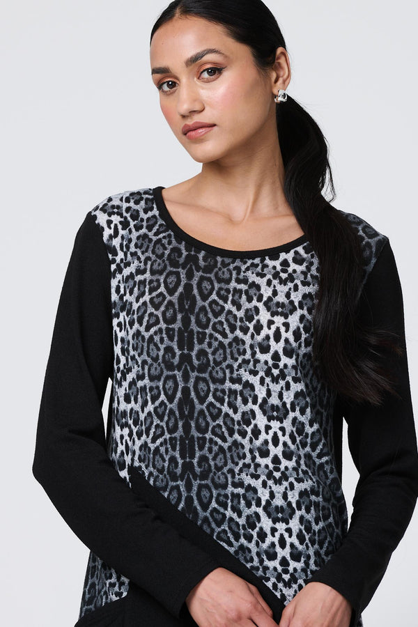 Black | Animal Print Asymmetric Hem Tunic

