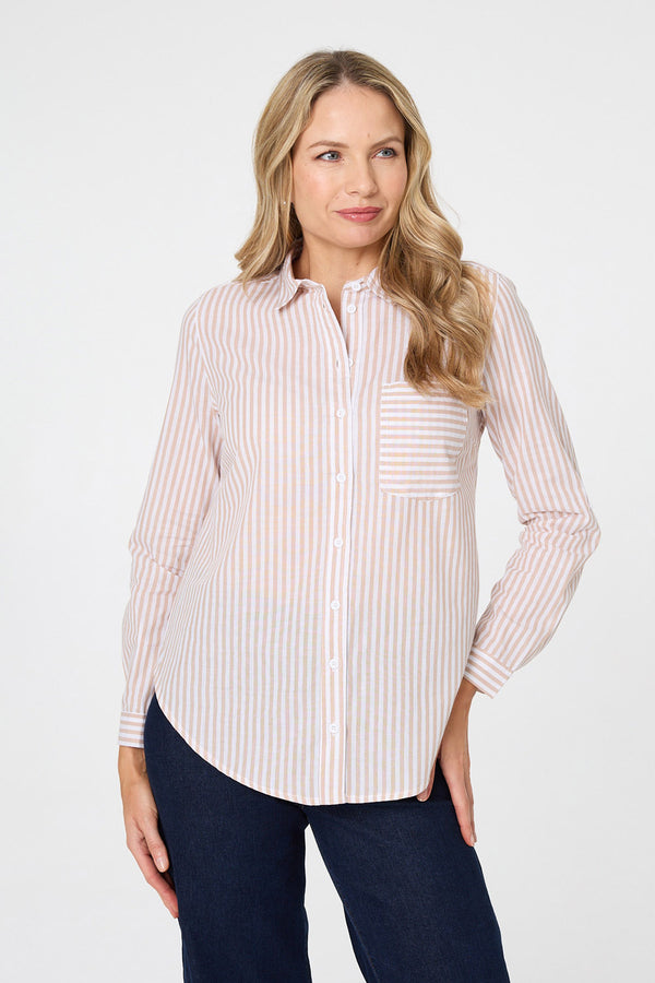 Beige | Striped Long Sleeve Shirt
