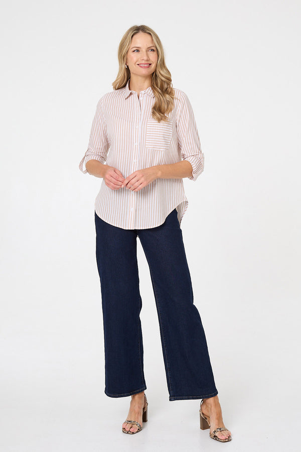 Beige | Striped Long Sleeve Shirt
