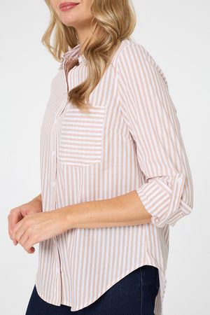 Beige | Striped Long Sleeve Shirt
