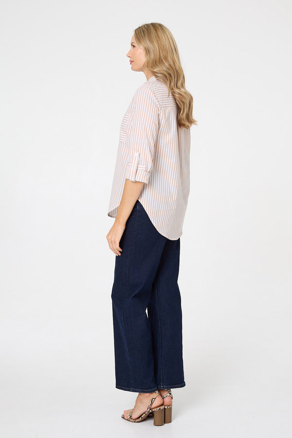 Beige | Striped Long Sleeve Shirt
