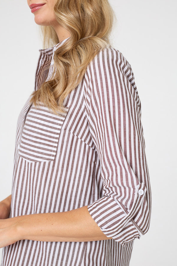 Brown | Striped Long Sleeve Shirt

