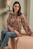 Pink | Printed Tie Neck Blouse : Model is 5'7