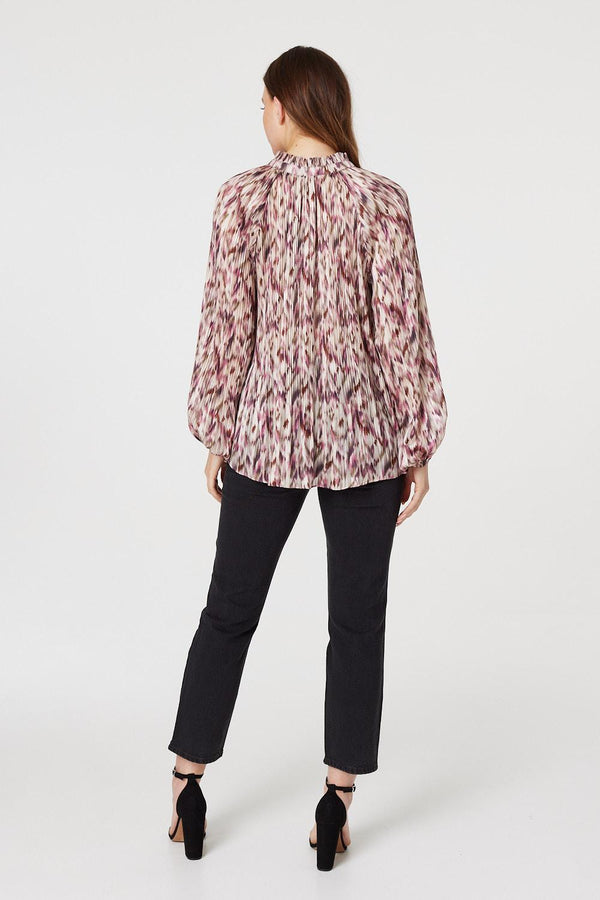 Pink | Printed Tie Neck Blouse