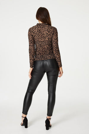 Beige | Leopard Print High Neck Top