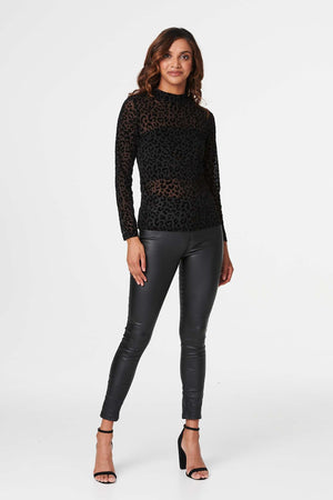 Black | Leopard Print High Neck Top