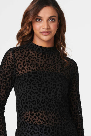 Black | Leopard Print High Neck Top