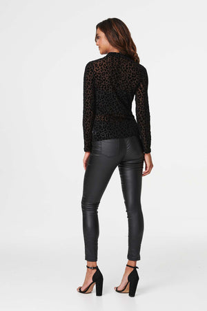 Black | Leopard Print High Neck Top