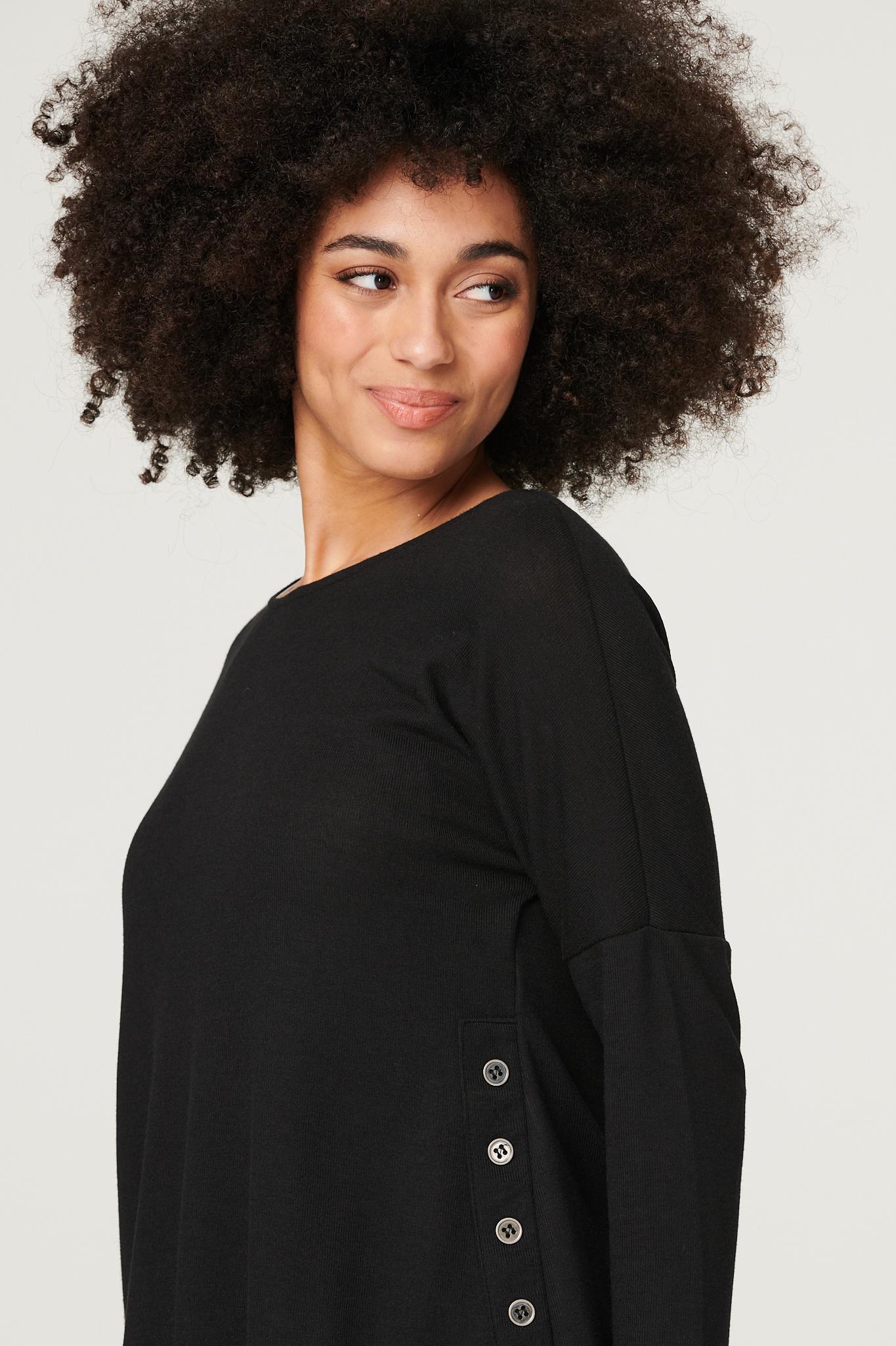 Black | Layered Hem Button Detail Top