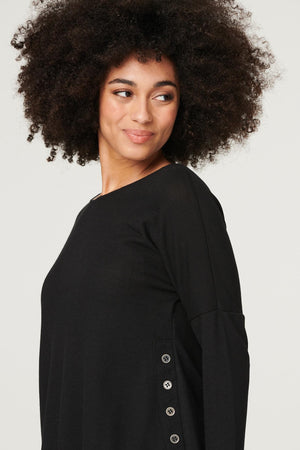 Black | Layered Hem Button Detail Top