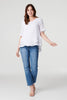 White | Plain 1/2 Sleeve Layered Blouse : Model is 5'9