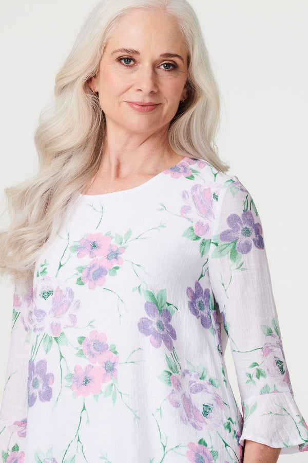 Pink | Floral Layered Hem Blouse Top
