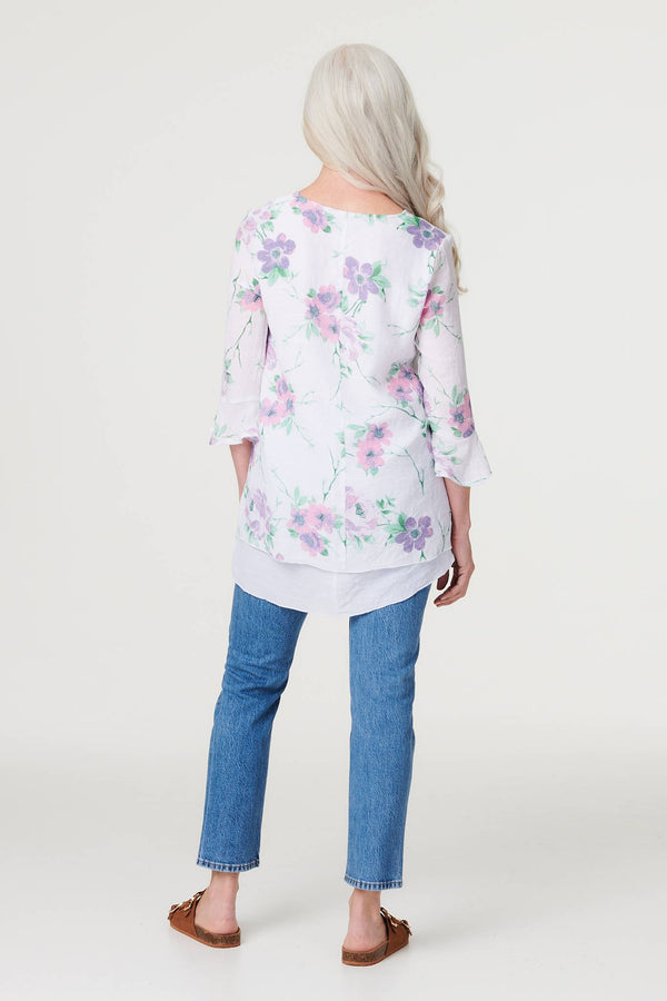 Pink | Floral Layered Hem Blouse Top