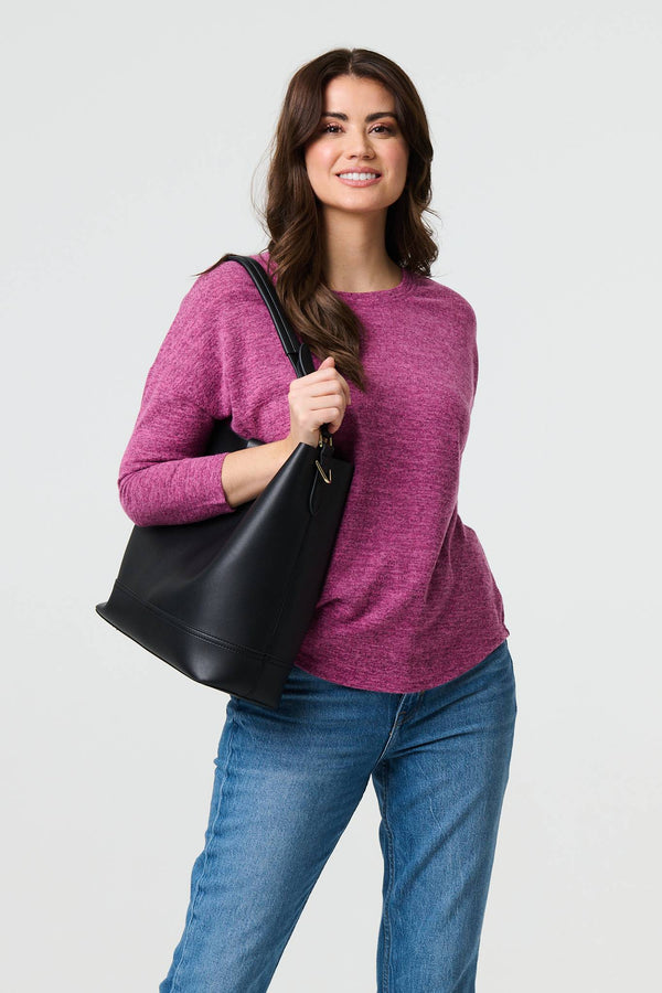 Pink | Relaxed Boat Neck 3/4 Sleeve Top
