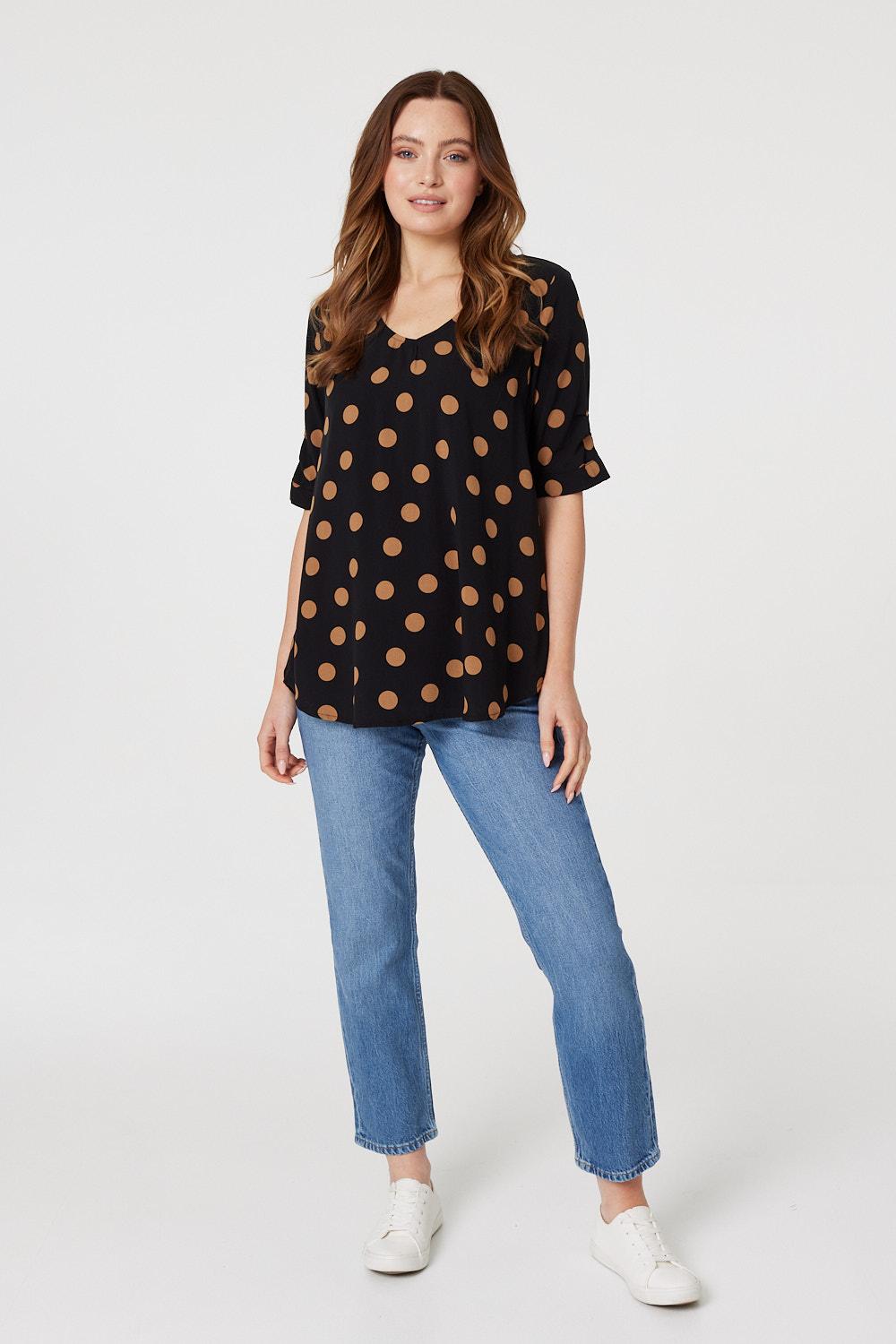 Black | Polka Dot Button Back Blouse
