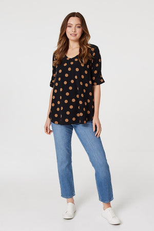 Black | Polka Dot Button Back Blouse