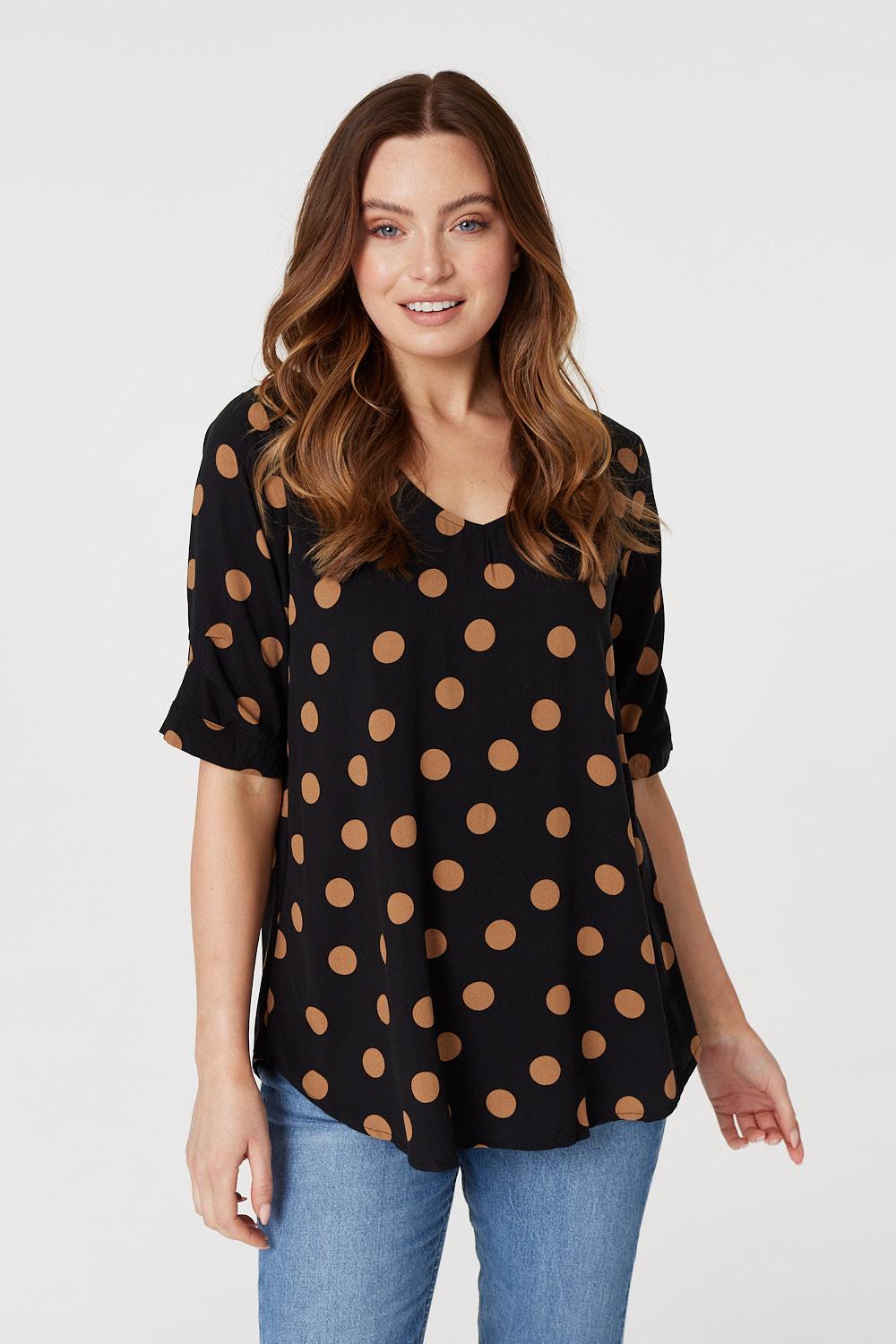 Black | Polka Dot Button Back Blouse