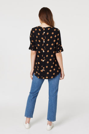 Black | Polka Dot Button Back Blouse