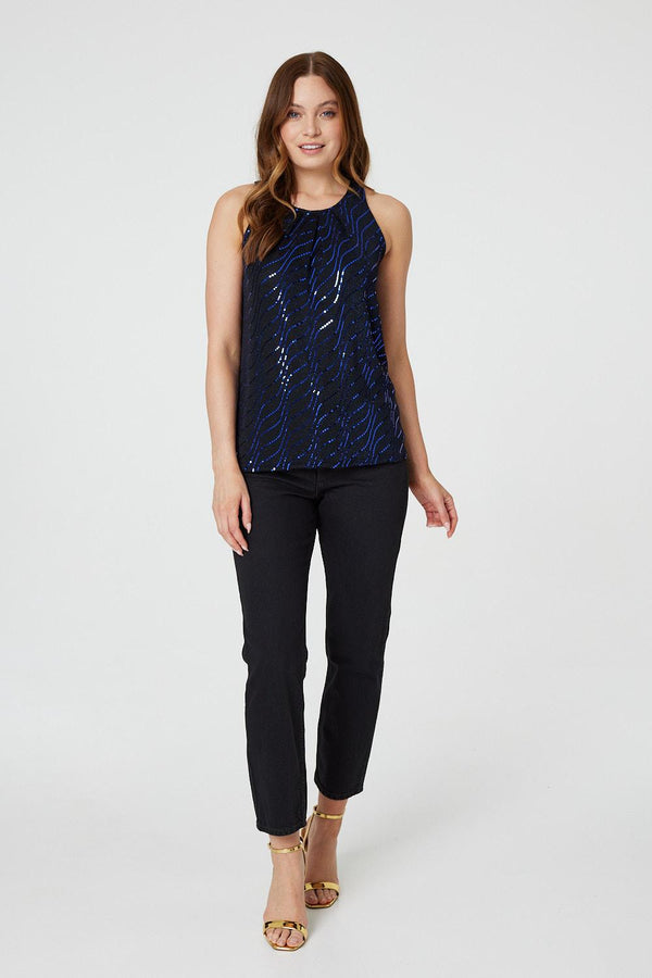 Blue | Embellished Metallic Vest Top