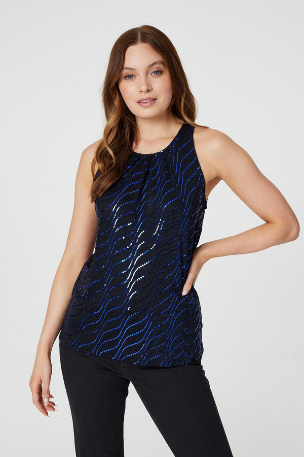 Blue | Embellished Metallic Vest Top