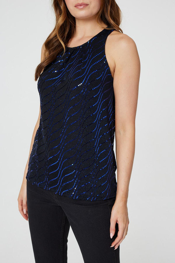 Blue | Embellished Metallic Vest Top