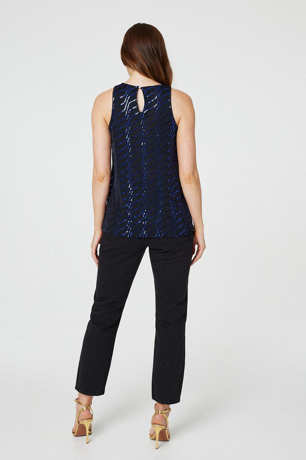 Blue | Embellished Metallic Vest Top