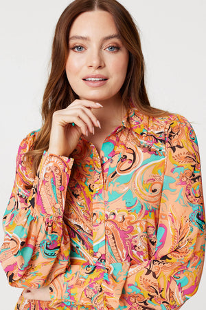 Coral | Paisley Long Puff Sleeve Blouse
