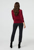 Burgundy | Sparkly 3/4 Puff Sleeve Mesh Top
