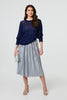 Navy | Sparkly 3/4 Puff Sleeve Mesh Top
