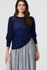 Navy | Sparkly 3/4 Puff Sleeve Mesh Top
