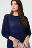 Navy | Sparkly 3/4 Puff Sleeve Mesh Top
