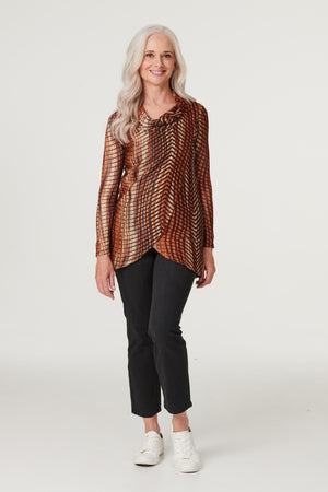 Rust | Cowl Neck Layered Hem Top