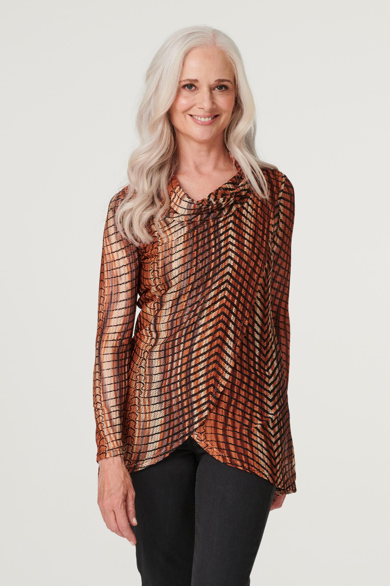 Rust | Cowl Neck Layered Hem Top