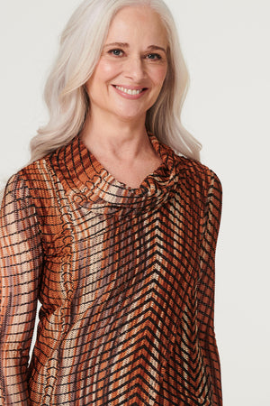 Rust | Cowl Neck Layered Hem Top