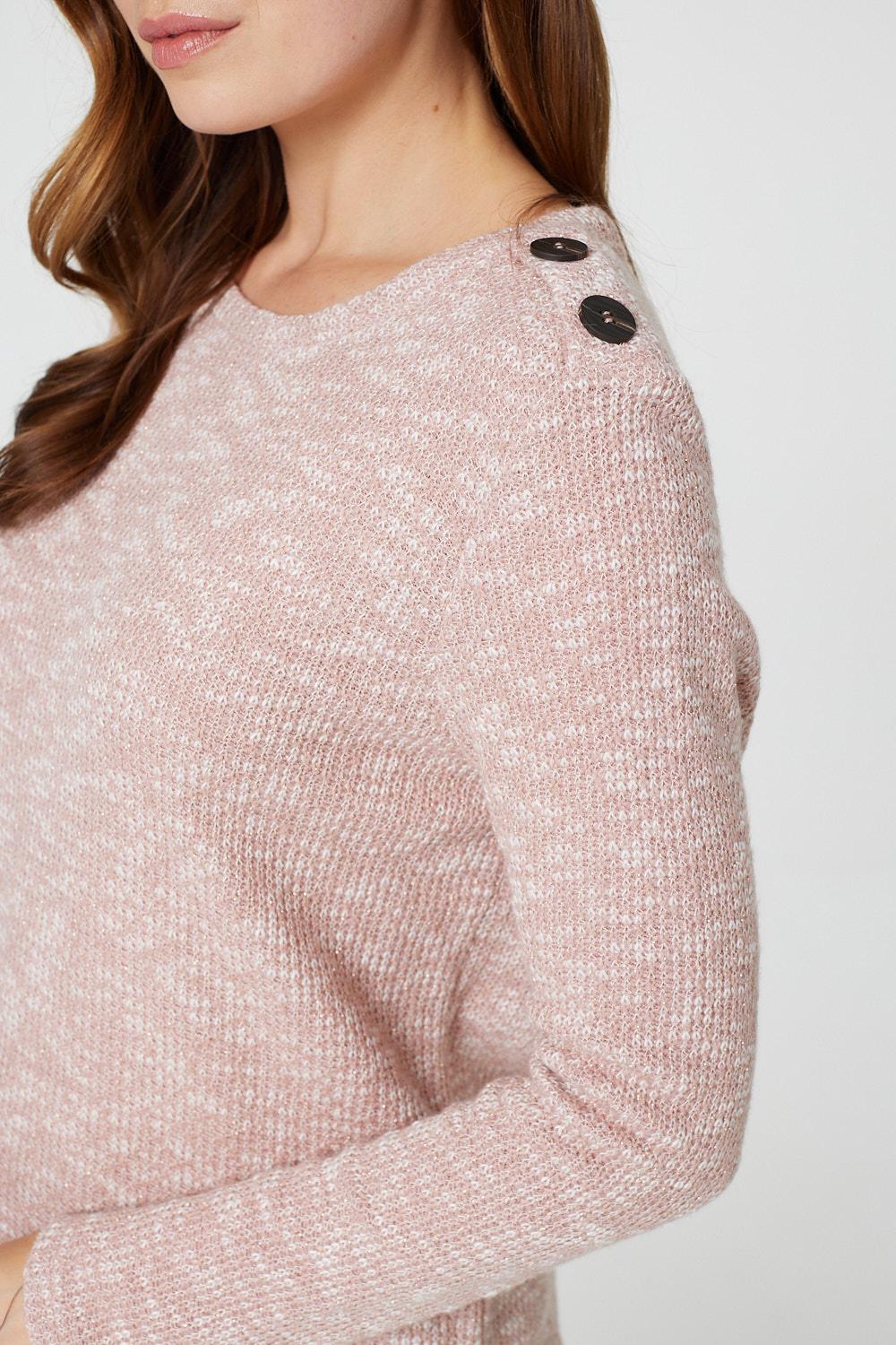 Pink | Marled Button Shoulder Ribbed Top
